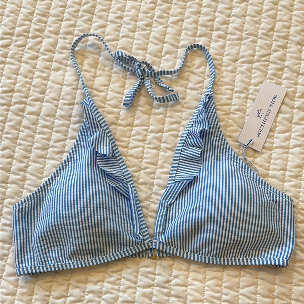 Southern Tide Blue Striped Bikini Top Size Large